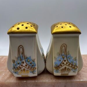 Vintage Irice Ceramic Flower Basket Salt and Pepper Shakers